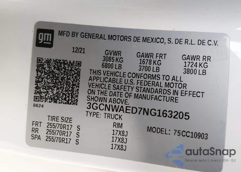 2022 Chevrolet Silverado 1500 Ltd 2Wd Long Bed Wt z USA, uszkodzony, nr VIN 3GCNWAED7NG163205